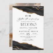 Zwart-wit elegante trouwuitnodiging kaart (Voorkant / Achterkant)