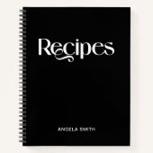 Zwart-wit Elegante Typografie Recepten Notitieboek (Voorkant)