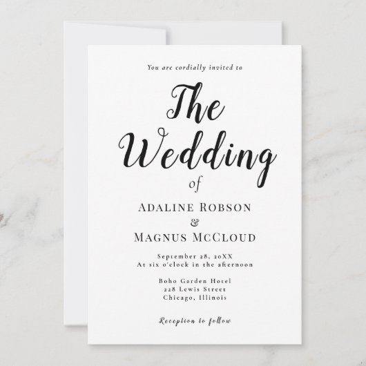 Zwart Wit Elegante Typografie Script Wedding Kaart (Voorkant)