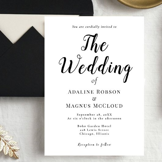 Zwart Wit Elegante Typografie Script Wedding Kaart