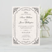 Zwart-wit elegante victoriaanse bruiloft kaart (Staand voorkant)