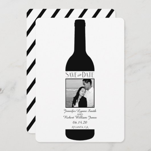 Zwart-wit Elegante Wijnbruiloft Save the Date (Voorkant / Achterkant)