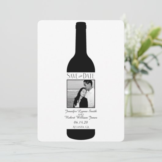 Zwart-wit Elegante Wijnbruiloft Save the Date (Staand voorkant)