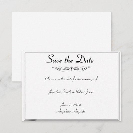 Zwart Wit Elegantie bruidegom Bruiloft Save the Da Date (Voorkant / Achterkant)