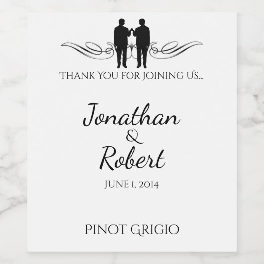 Zwart Wit Elegantie Groom Bruiloft Wijn Label Wijn Etiket (Enkel label)