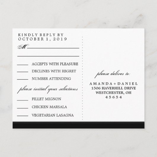 Zwart Wit Elegantie Halloween Skeleton MENU RSVP (Achterkant)