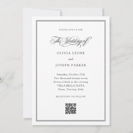 Zwart-wit elegantie | QR Code Fotobruiloft Kaart (Achterkant)