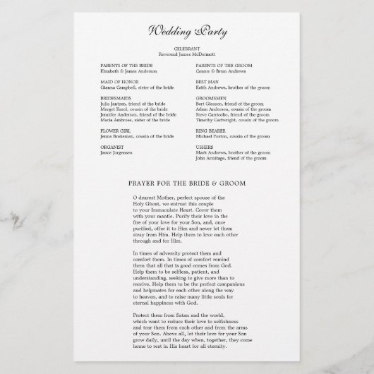 Zwart & Wit Eligant Catholiek Huwelijksprogramma Briefpapier (Achterkant)