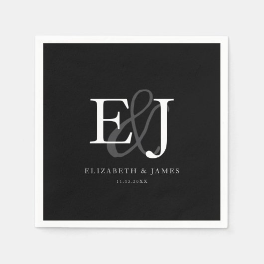 Zwart & Wit Ellegant Ampersand Monogram Trouw  Servet (Voorkant)