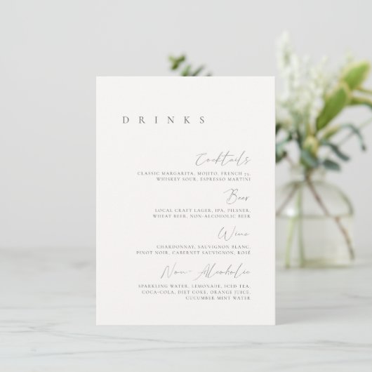 Zwart & Wit Ellegant Minimaal Huwelijksdrankmenu Menu (Staand voorkant)