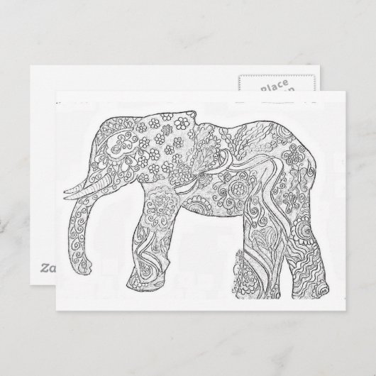 Zwart-wit ellephant-ontwerp briefkaart (Voorkant / Achterkant)