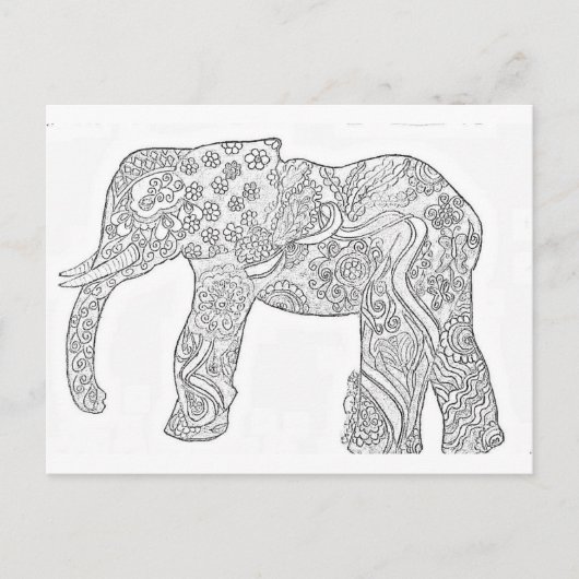 Zwart-wit ellephant-ontwerp briefkaart (Voorkant)