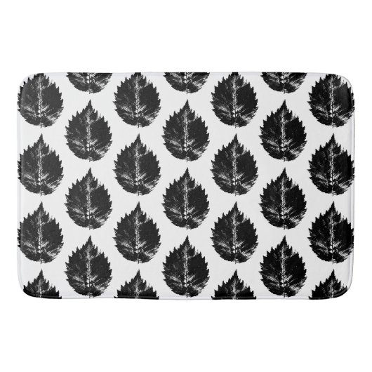 Zwart-wit Elm Leaf Print Badmat (Voorkant)