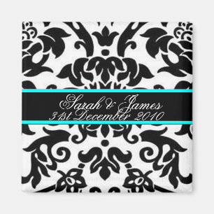 Zwart wit en aqua Damask trouwset Magneet