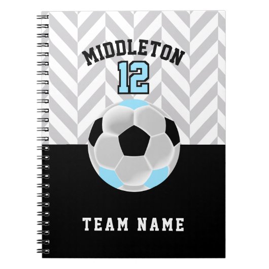 Zwart, wit en babyblauw Voetbal - Personeel Notitieboek (Voorkant)
