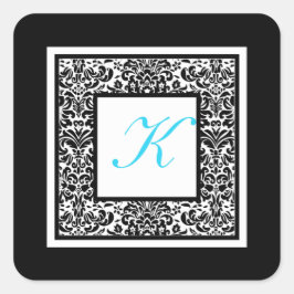 Zwart, wit en blauw Damask Monogram Sticker