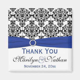 Zwart, wit en blauw Damask Wedding Favor Magnet