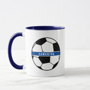 Zwart wit en blauw Football Sportmonogram Mok