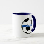 Zwart wit en blauw Football Sportmonogram Mok (Voorkant rechts)