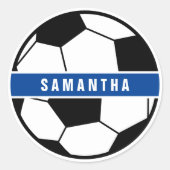 Zwart wit en blauw Football Sportmonogram Ronde Sticker (Voorkant)