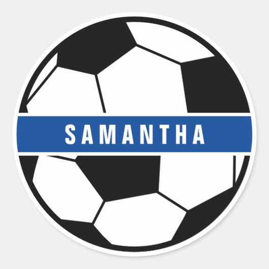 Zwart wit en blauw Football Sportmonogram Ronde Sticker (Voorkant)