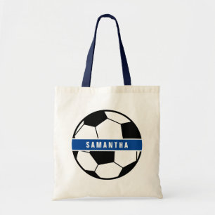 Zwart wit en blauw Football Sportmonogram Tote Bag