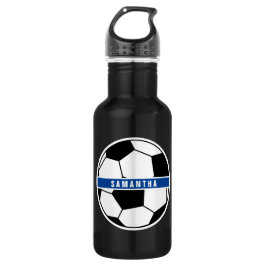 Zwart wit en blauw Football Sportmonogram Waterfles