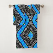Zwart wit en blauw moderne tribal handdoek set (Insitu)