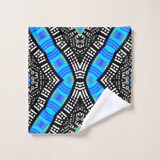 Zwart wit en blauw moderne tribal handdoek set (Wasdoekje)