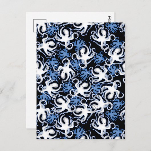 Zwart, wit en blauw Octopus naadloos patroon Briefkaart (Voorkant / Achterkant)