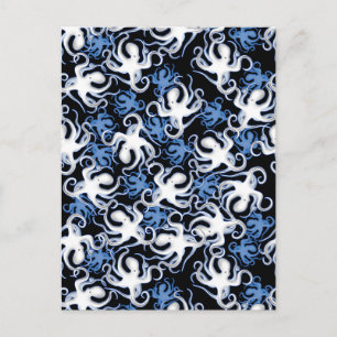 Zwart, wit en blauw Octopus naadloos patroon Briefkaart