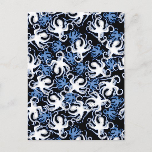Zwart, wit en blauw Octopus naadloos patroon Briefkaart (Voorkant)