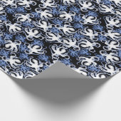 Zwart, wit en blauw Octopus naadloos patroon Cadeaupapier (Hoek)