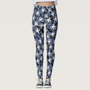 Zwart, wit en blauw Octopus naadloos patroon Leggings