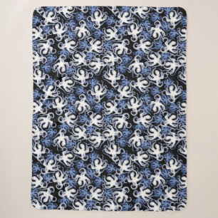 Zwart, Wit en Blauw Octopus Naadloos Patroon Sherpa Deken