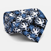 Zwart, wit en blauw Octopus naadloos patroon Stropdas (Opgerold)