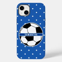 Zwart wit en blauw Soccer Player Sportmonogram Case-Mate iPhone 14 Plus Hoesje
