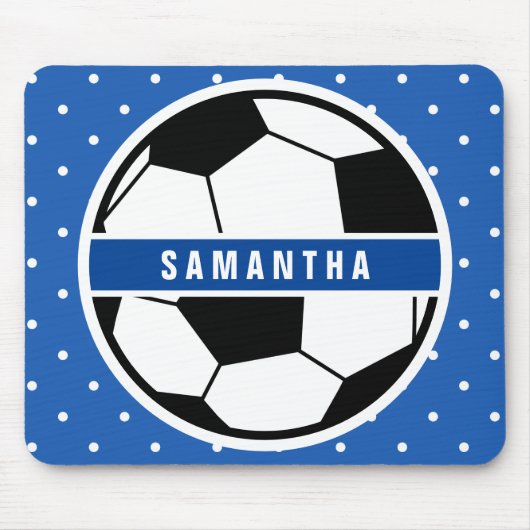 Zwart wit en blauw Soccer Player Sportmonogram Muismat (Voorkant)