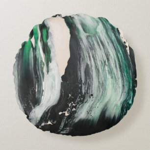 Zwart, wit en blauwgroen abstract schilderen rond kussen
