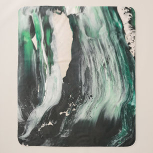Zwart, wit en blauwgroen abstract schilderen sherpa deken