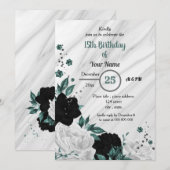 Zwart wit en blauwgroen blauw feest kaart (Voorkant / Achterkant)