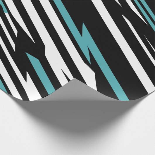 Zwart, Wit, en Blauwgroen Lineair Abstract Patroon Cadeaupapier (Hoek)