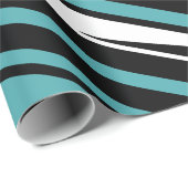 Zwart, Wit, en Blauwgroen Lineair Abstract Patroon Cadeaupapier (Rol Hoek)