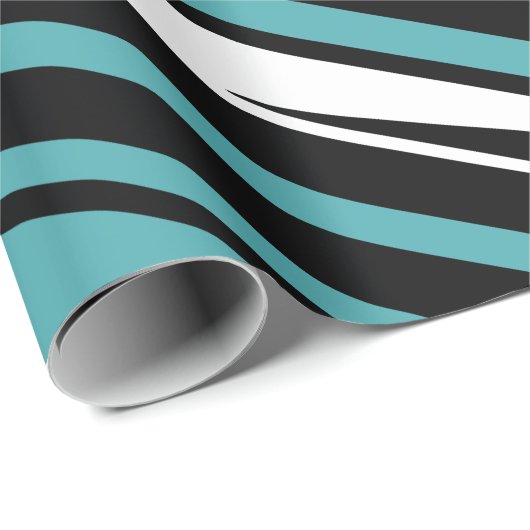 Zwart, Wit, en Blauwgroen Lineair Abstract Patroon Cadeaupapier (Rol Hoek)