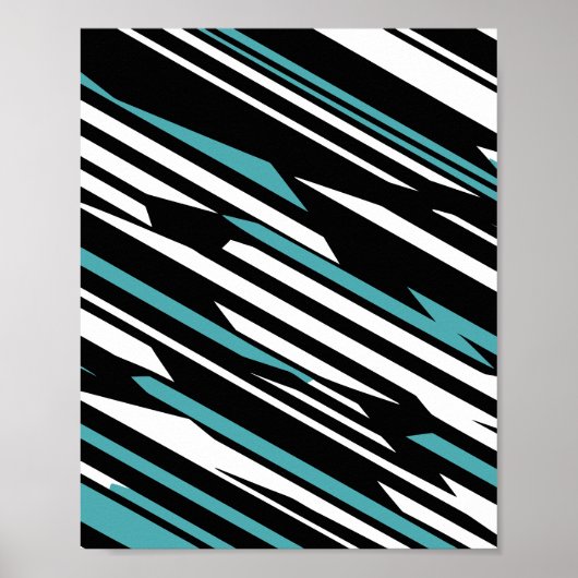 Zwart, Wit, en Blauwgroen Lineair Abstract Patroon Poster (Voorkant)