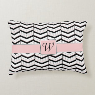 Zwart Wit en Blush Chevron Accent Kussen