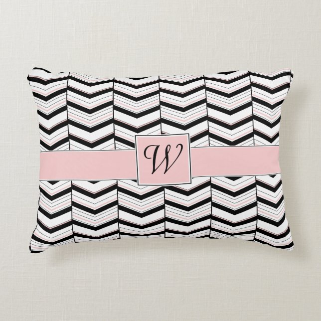 Zwart Wit en Blush Chevron Accent Kussen (Voorkant)