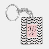 Zwart Wit en Blush Chevron Acryl Sleutelhanger (Voorkant Links)