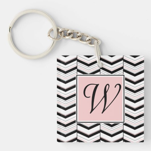Zwart Wit en Blush Chevron Acryl Sleutelhanger (Voorkant)