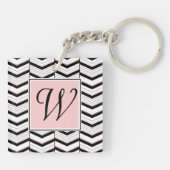 Zwart Wit en Blush Chevron Acryl Sleutelhanger (Achterkant)
